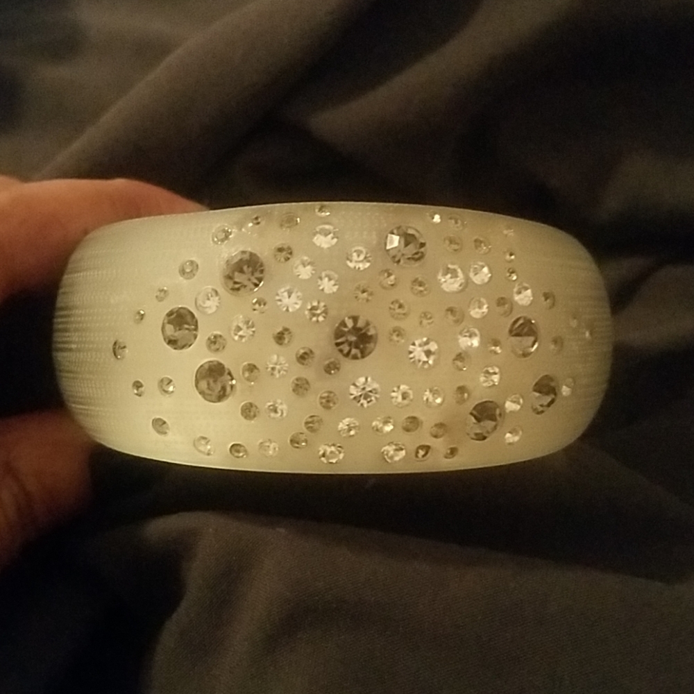 Frosted Grey Lucite Rhinestone Bangle - Picture 5 of 6